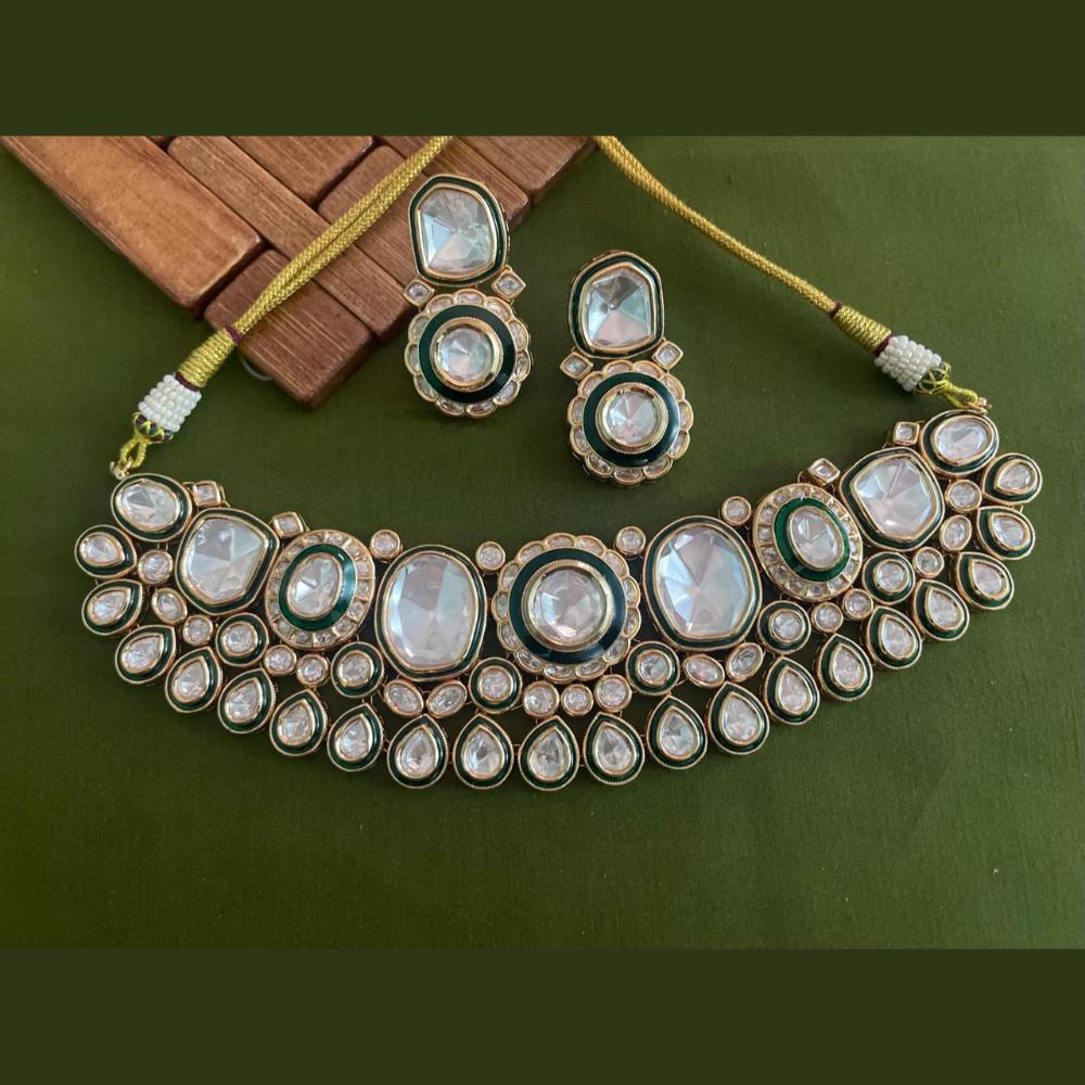 Arham Premium Gold Plated Designer Heavy Polki Kundan And Meenakari Choker Necklace Set