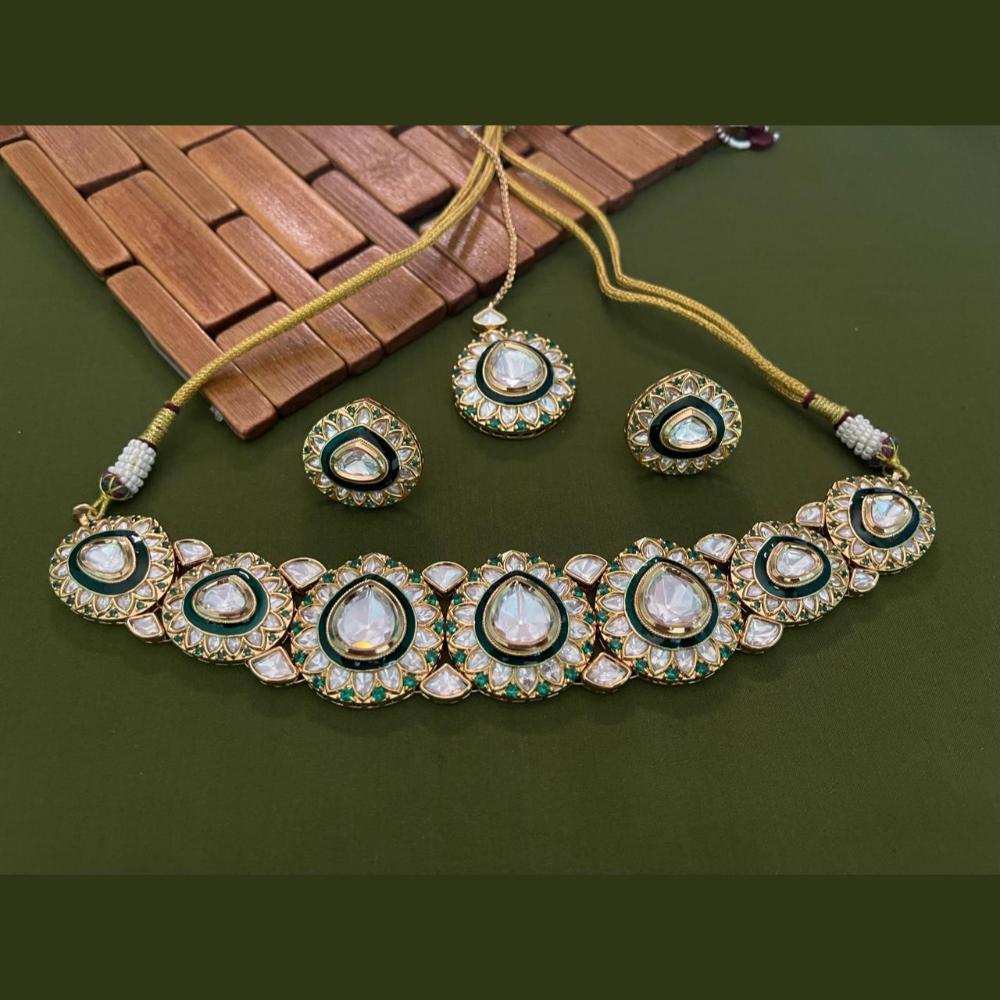 Arham Premium Gold Plated Designer Heavy Polki Kundan And Meenakari Choker Necklace Set