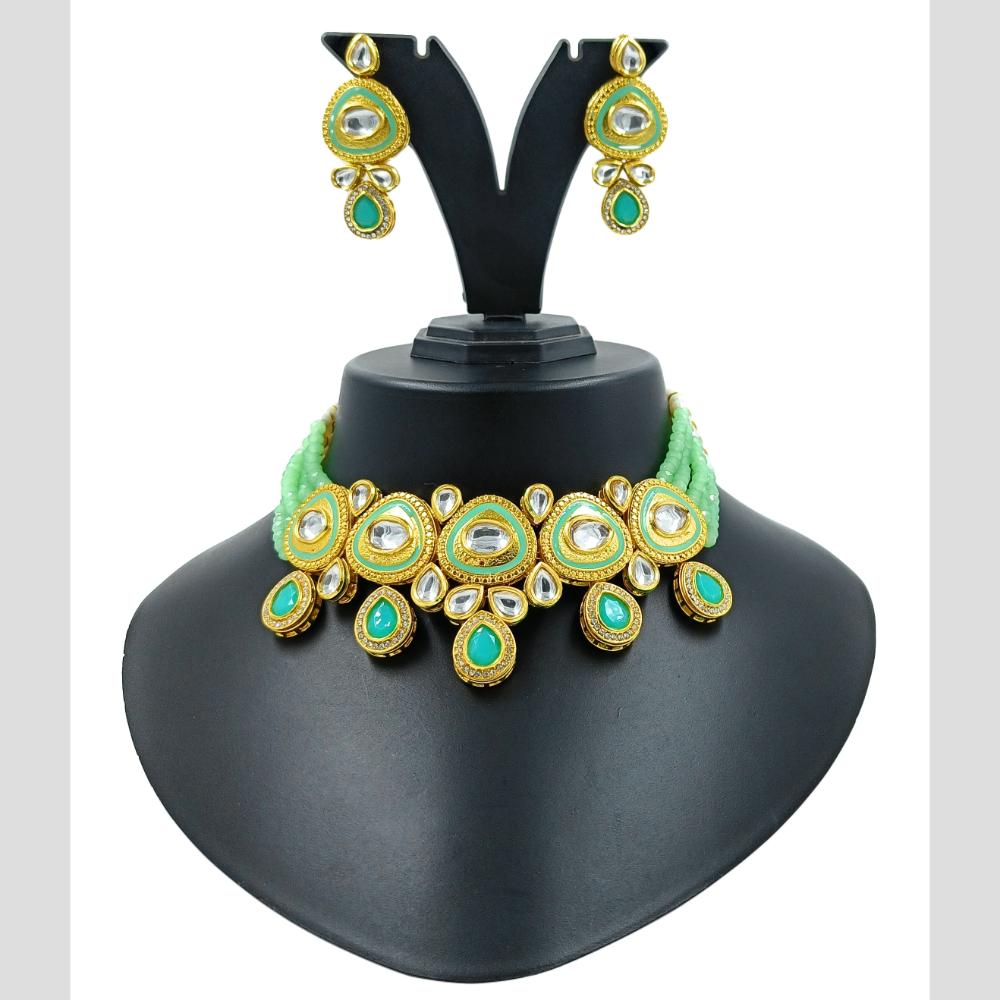 Knigght angel Gold Plated Kundan And Beads Necklace Set