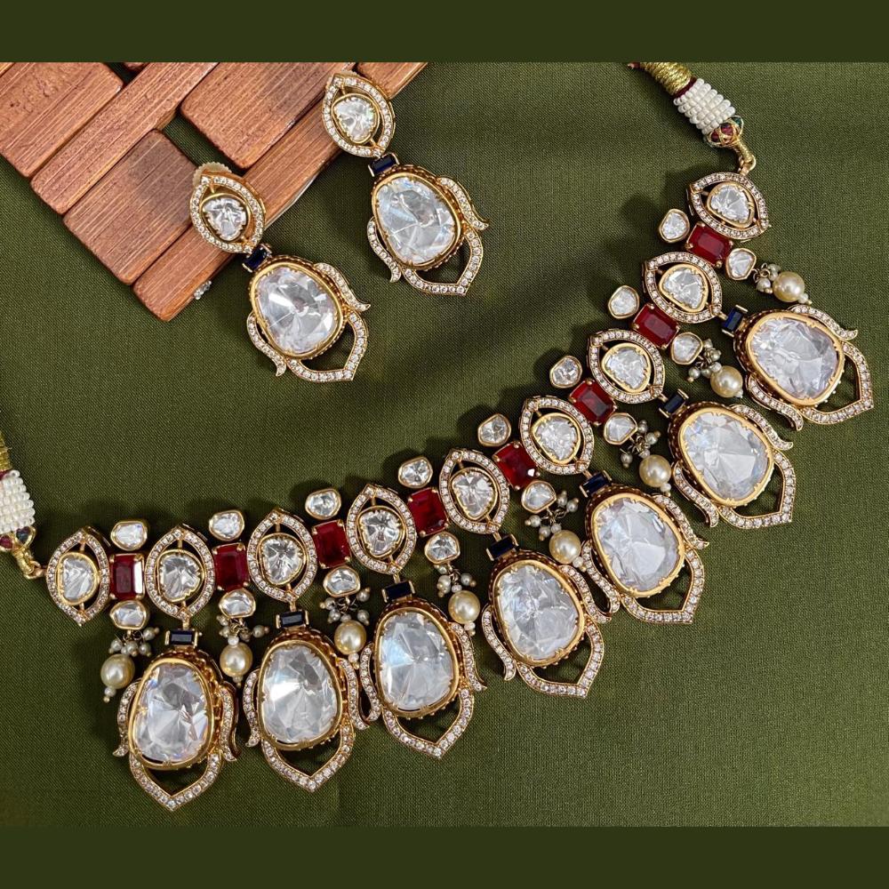 Arham Premium Gold Plated Designer Heavy Polki Kundan And Beads