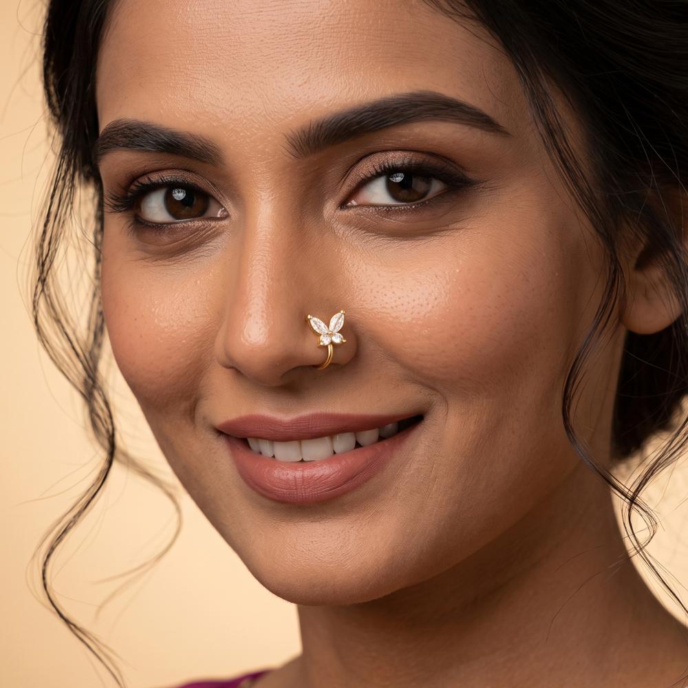 Js Fashion Elegant Butterfly Design Nath Stone Studded Nose Ring