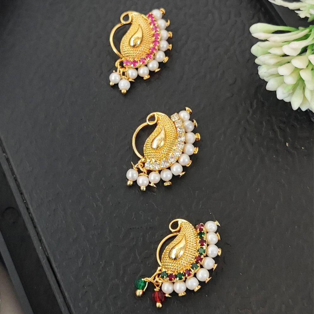 Js Fashion PACK OF 3 Fancy High Gold Stone Studded Maharashtrian Nath Set