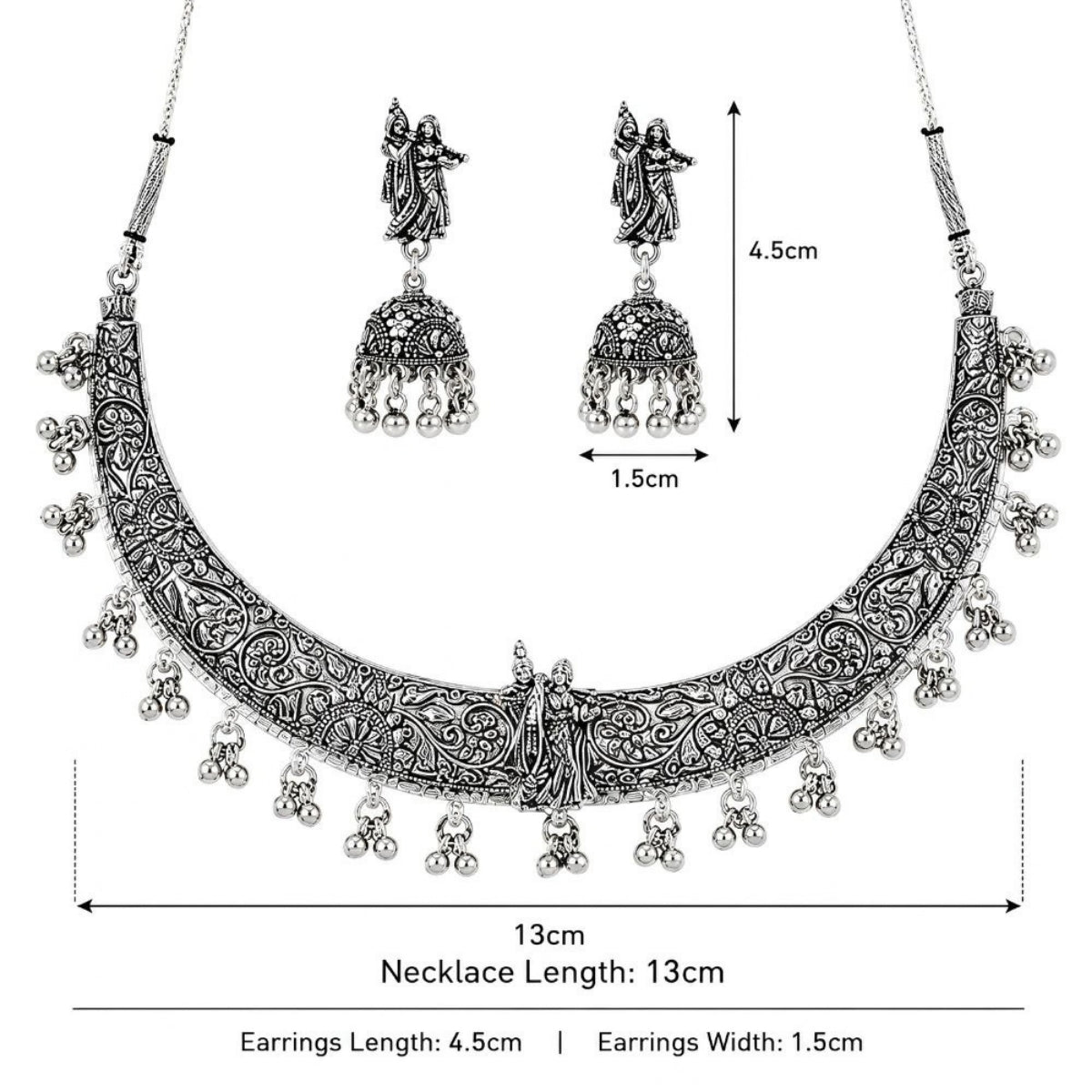 Etnico Traditional Navratri Oxidised Silver Plated Ghungroo Hasli Choker Necklace with Jhumka Earrings Jewellery Set for Women (OXJ008)
