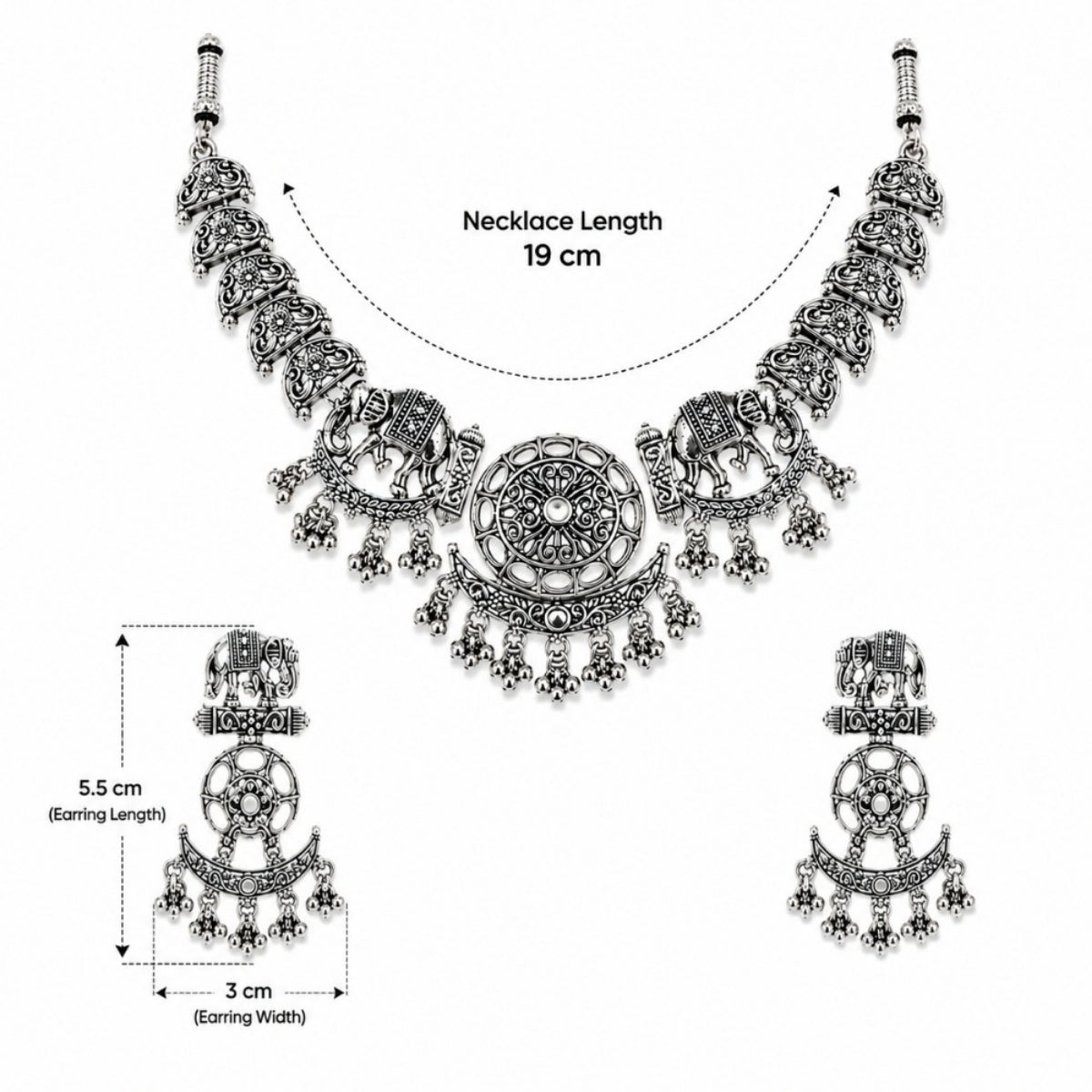 Etnico Traditional Navratri Oxidised Silver Plated Multicolour Choker Necklace with Earrings and Maang Tikka Jewellery Set for Women (OXJ011)
