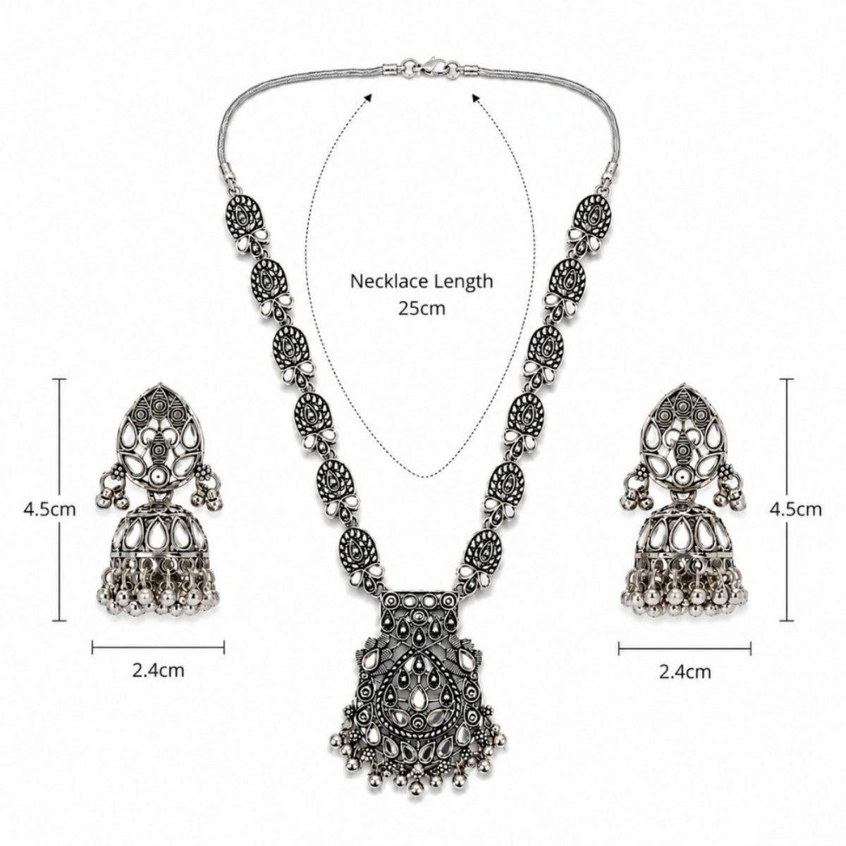 Etnico Traditional Navratri Oxidised Silver Plated Long Necklace with Jhumka Earrings Jewellery Set for Women (OXJ014S)