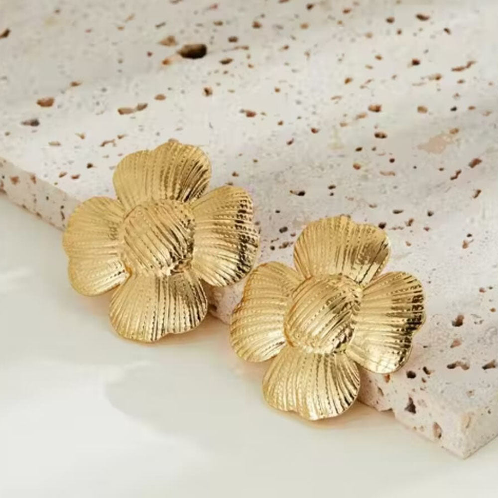 Bevy Pearls Modern Flower Design Studs Earrings