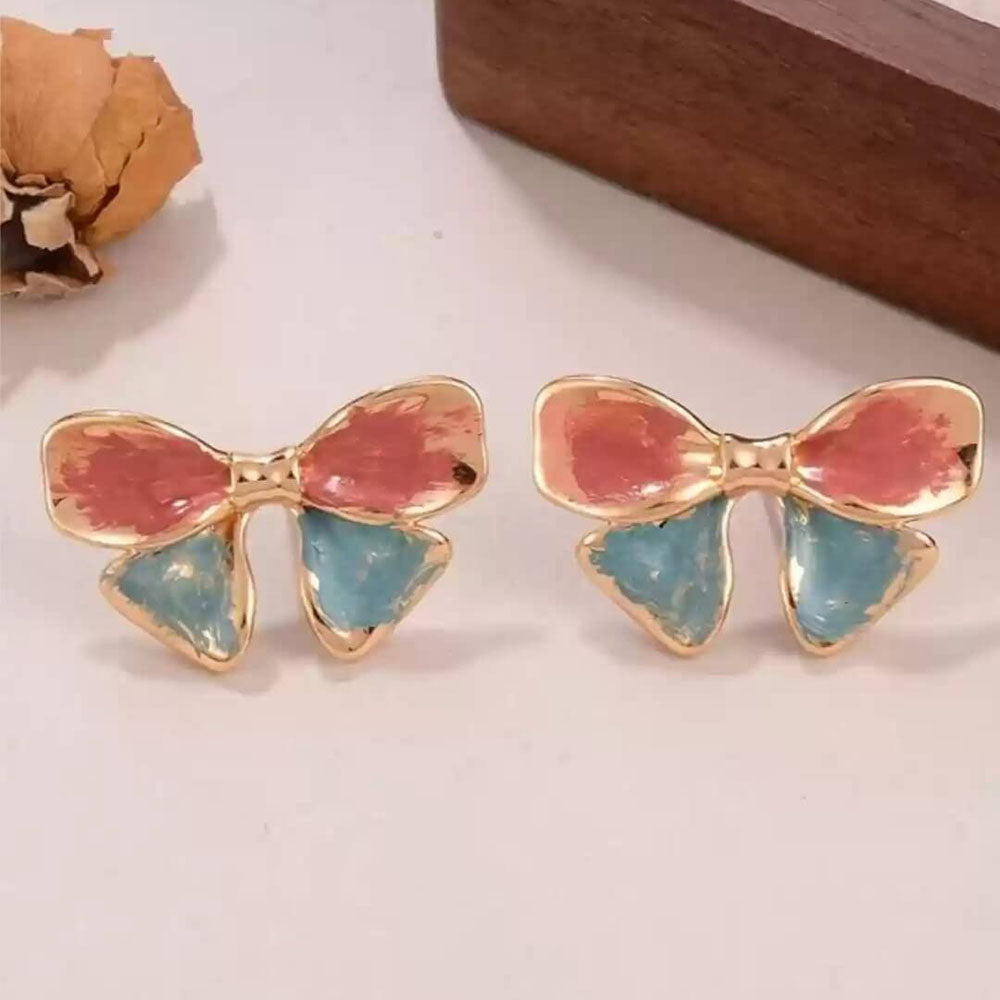 Bevy Pearls Minimal Luxury Meenakari Bow Style Studs Earrings
