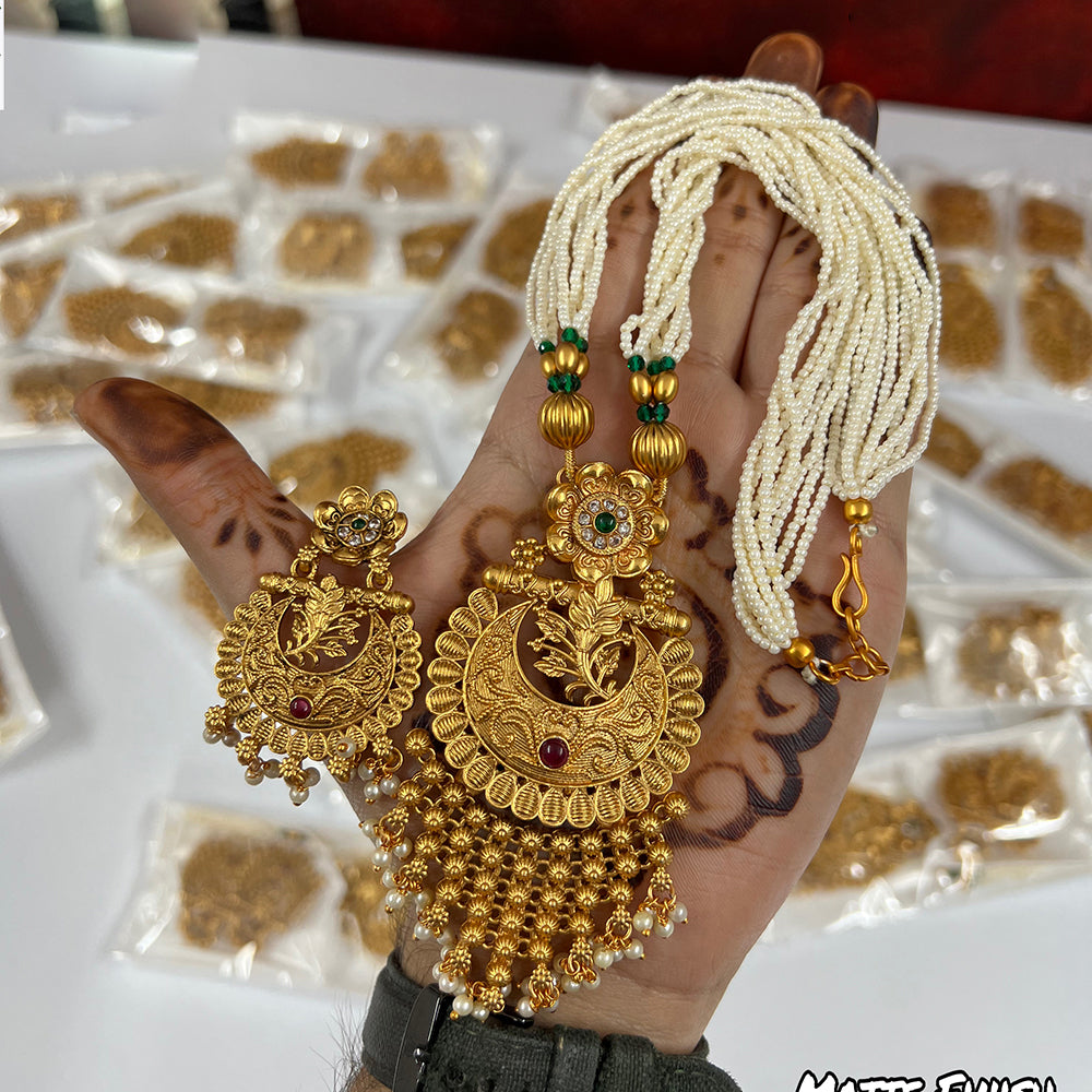 Long Gold Heavy Pendants Diksha Collection Gold Plated Pota Stone