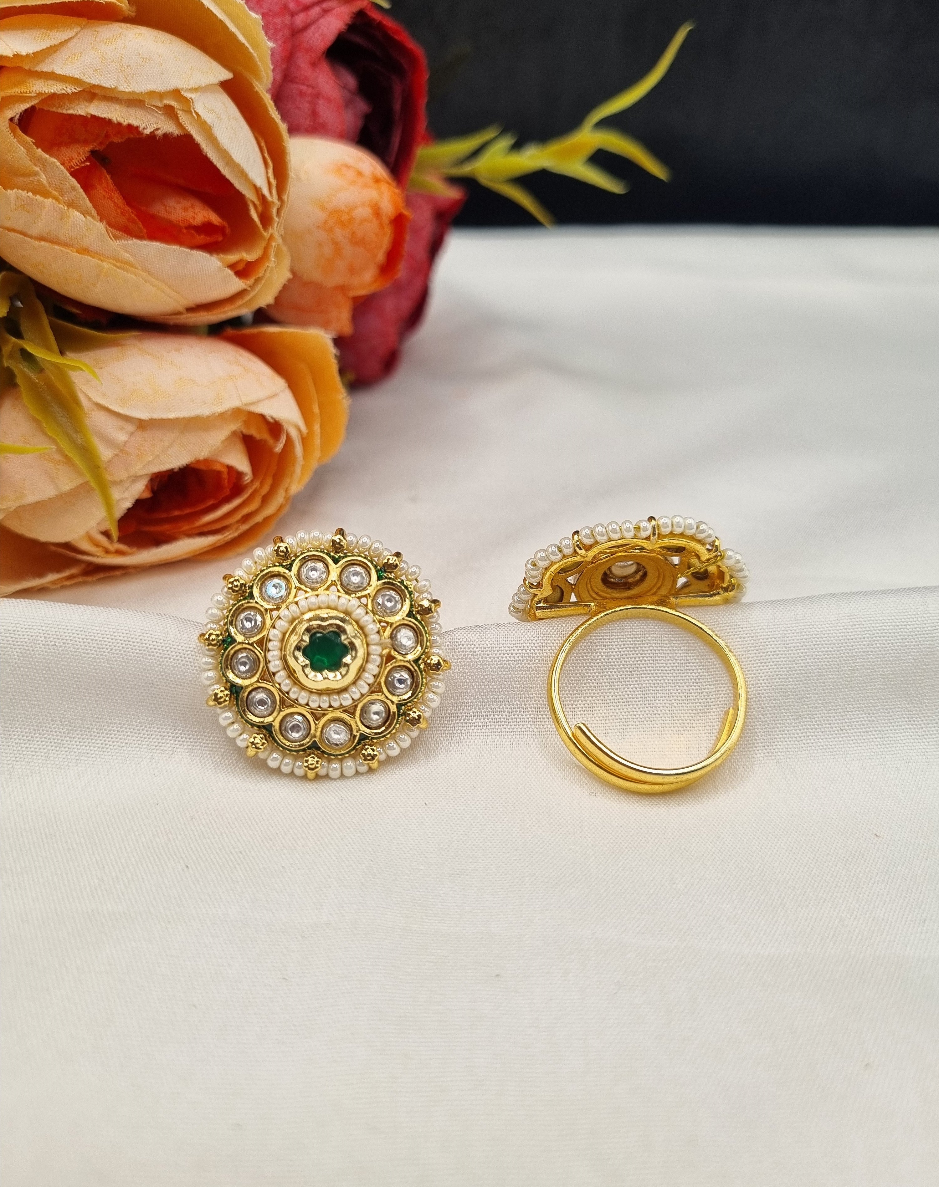 LAFZ Traditional Round Statement Ring with Pearl Detail - PMRG4