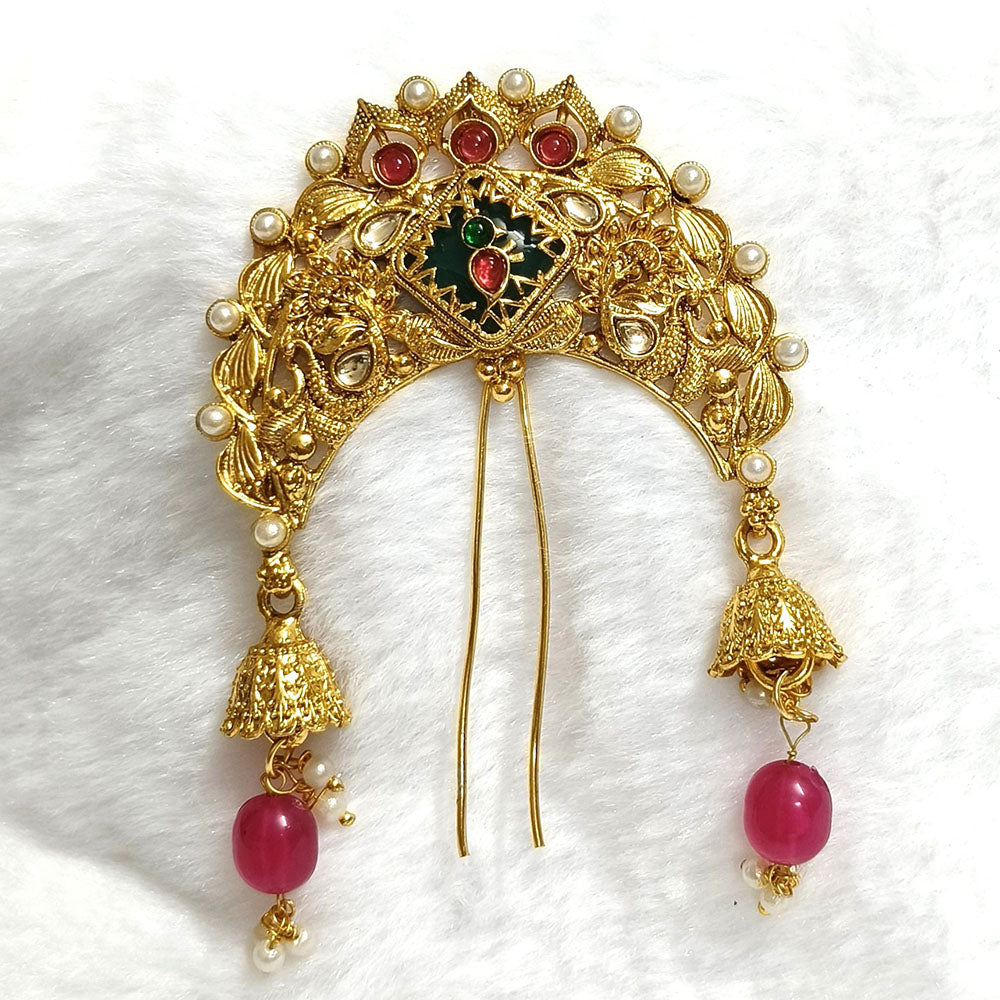 Lalso Lifestyle Designer Hair Jewellery Hair Accessories Aambada Khopa Veni Bun Brooch Juda Pin Hair Pin For Women