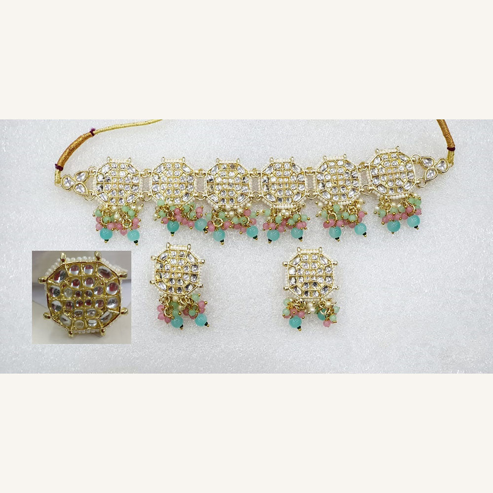 Midas Touch Glam Kundan Stone And Pearl Choker Necklace Set