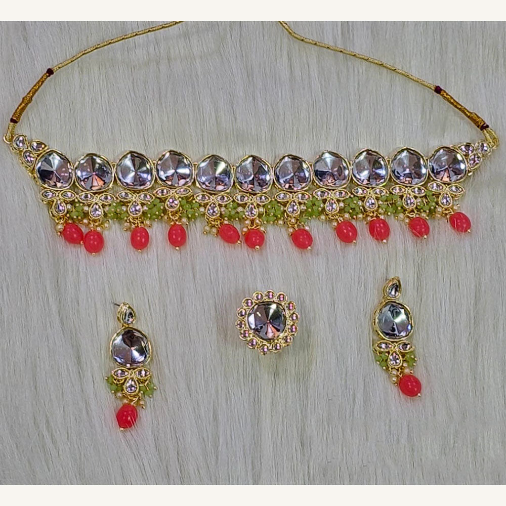 Midas Touch Glam Kundan Stone And Pearl Choker Necklace Set