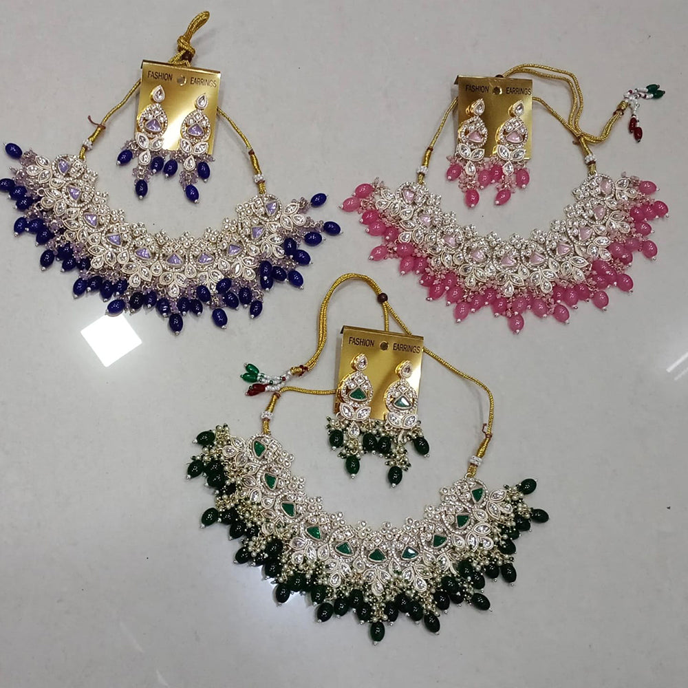 Midas Touch Glam Kundan Stone And Beaded Choker Necklace Set (Assorted Designs)