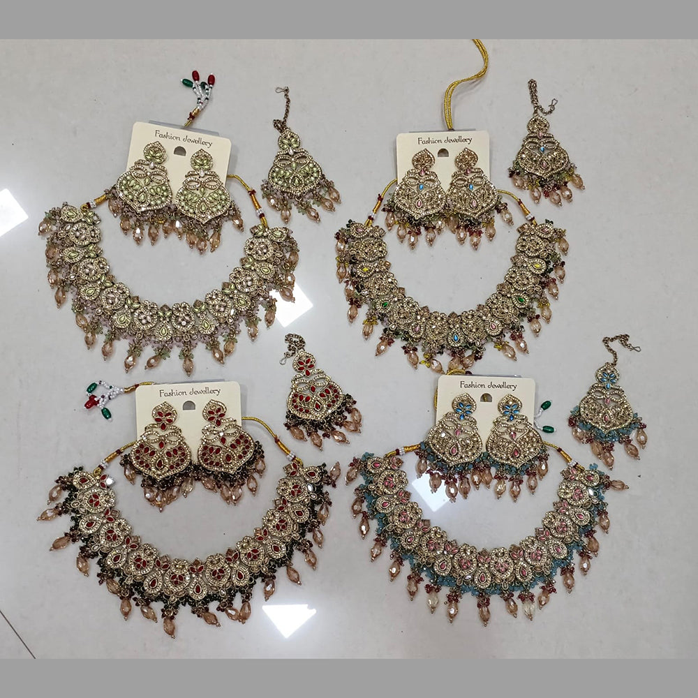 Midas Touch Glam Kundan Stone And Beaded Choker Necklace Set (Assorted Designs)