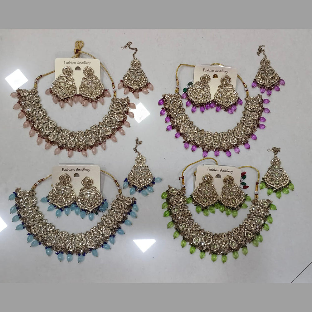Midas Touch Glam Kundan Stone And Beaded Choker Necklace Set (Assorted Designs)