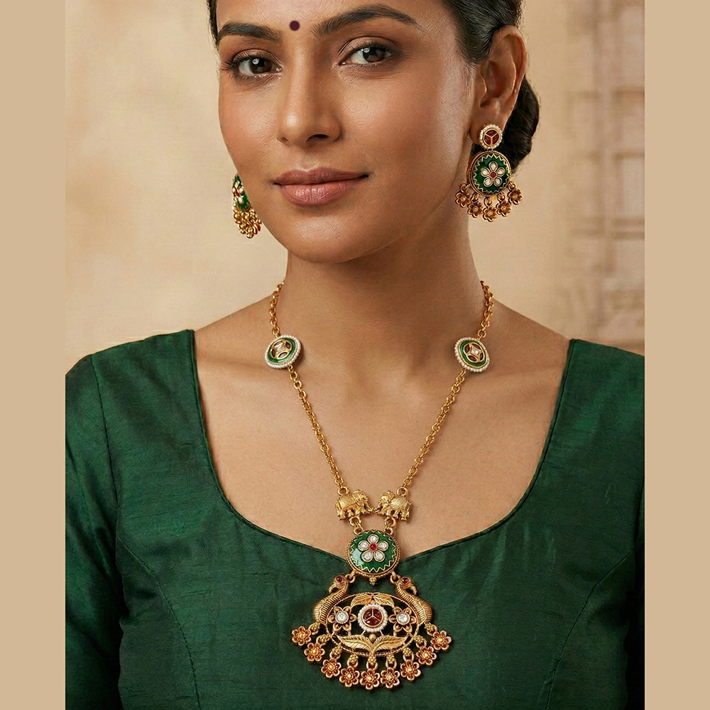 Js Fashion Heritage Rajwadi Polish Fancy Style Pendant Set