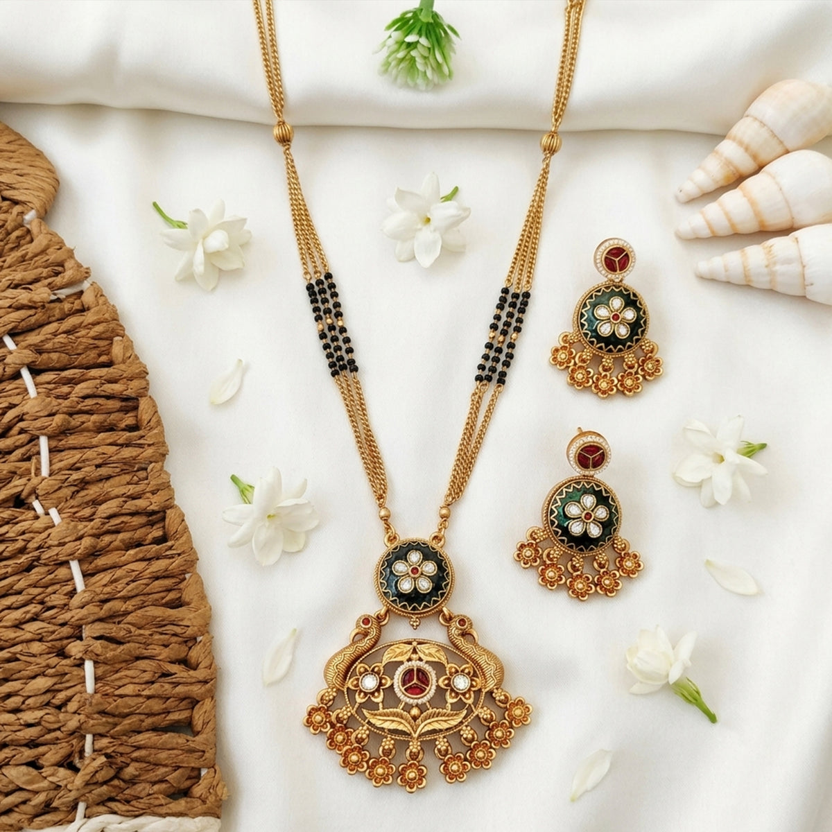 Js Fashion Peacock Designer Rajwadi Polish Fancy Style Pendant Set