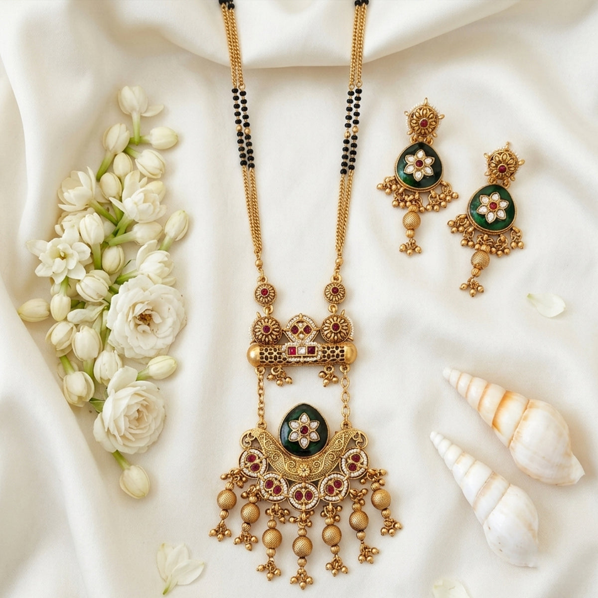 Js Fashion Heritage Rajwadi Polish Full Stone Party Wear Pendant SetSet