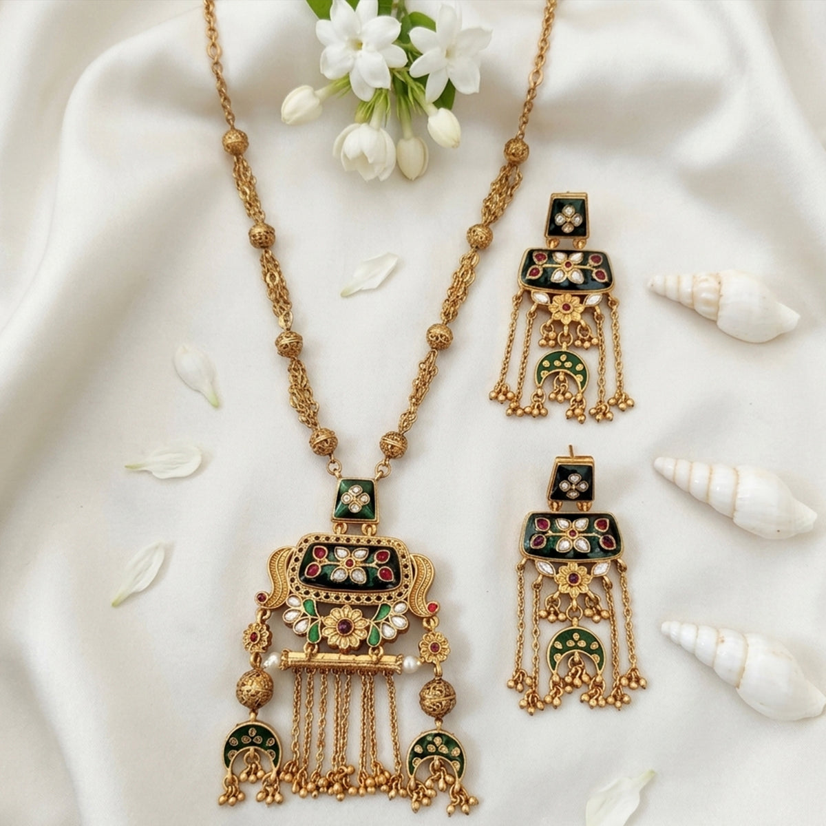 Js Fashion Designer Rajwadi Polish Fancy Full Stone Party Wear Pendant Set