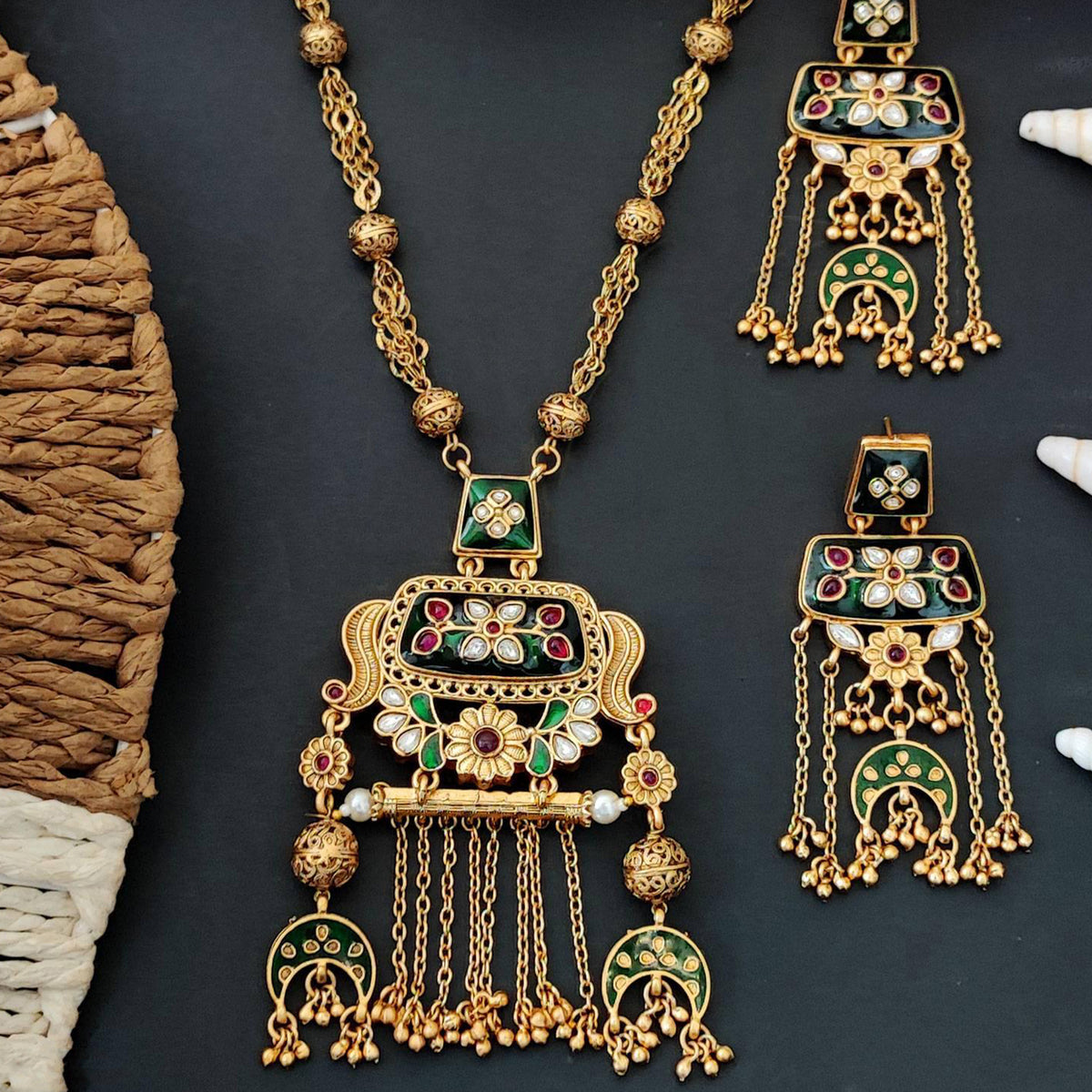 Js Fashion Designer Rajwadi Polish Fancy Full Stone Party Wear Pendant Set