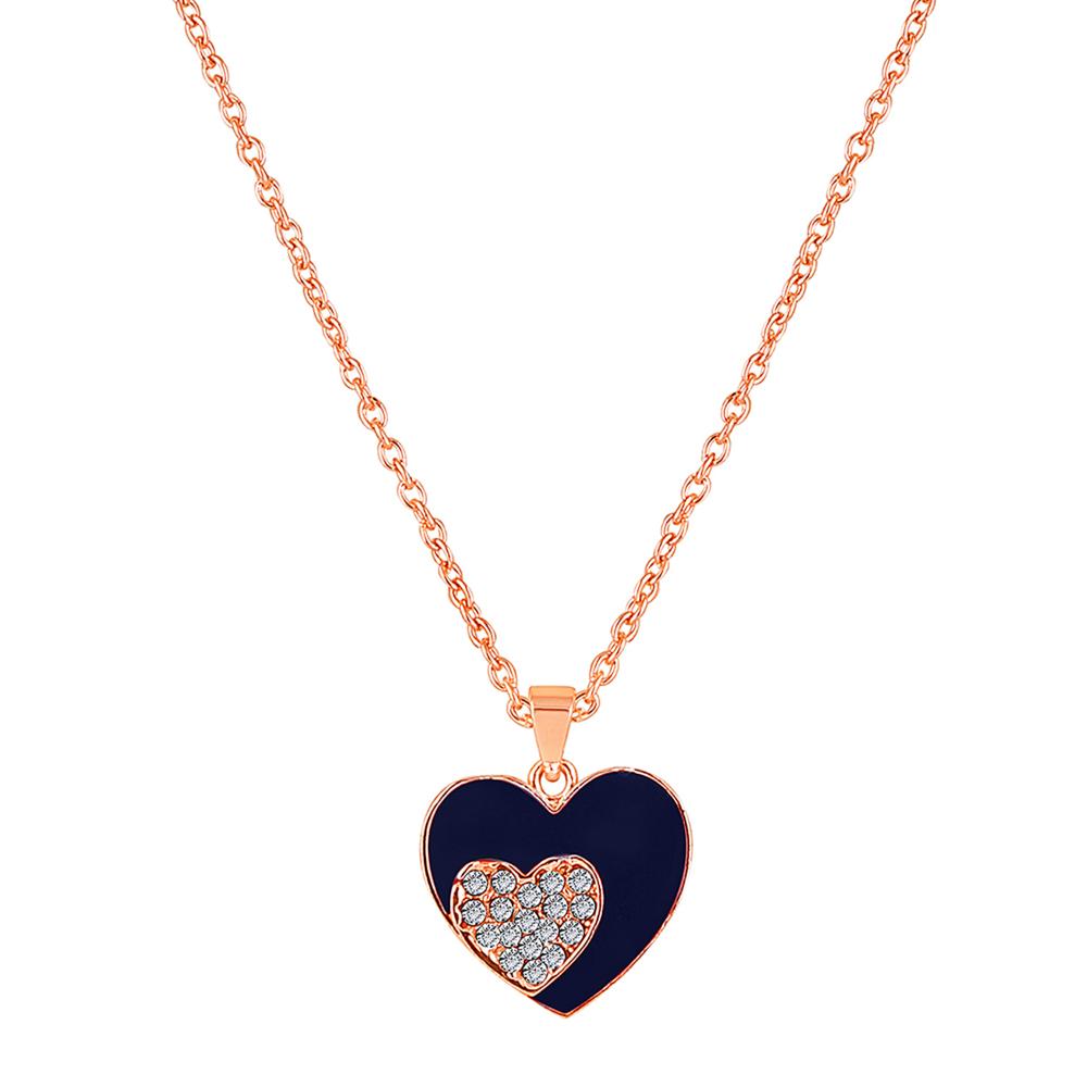 Mahi Rose Gold Plated Navy Blue Meenakari Work and Crystals Dual Heart Necklace Pendant for Women (PS1101866ZNBlu)