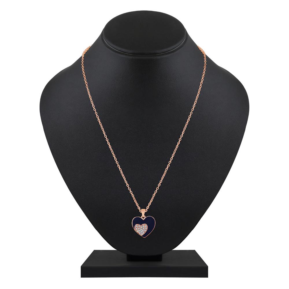 Mahi Rose Gold Plated Navy Blue Meenakari Work and Crystals Dual Heart Necklace Pendant for Women (PS1101866ZNBlu)