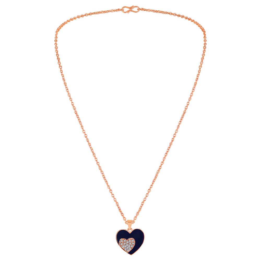 Mahi Rose Gold Plated Navy Blue Meenakari Work and Crystals Dual Heart Necklace Pendant for Women (PS1101866ZNBlu)