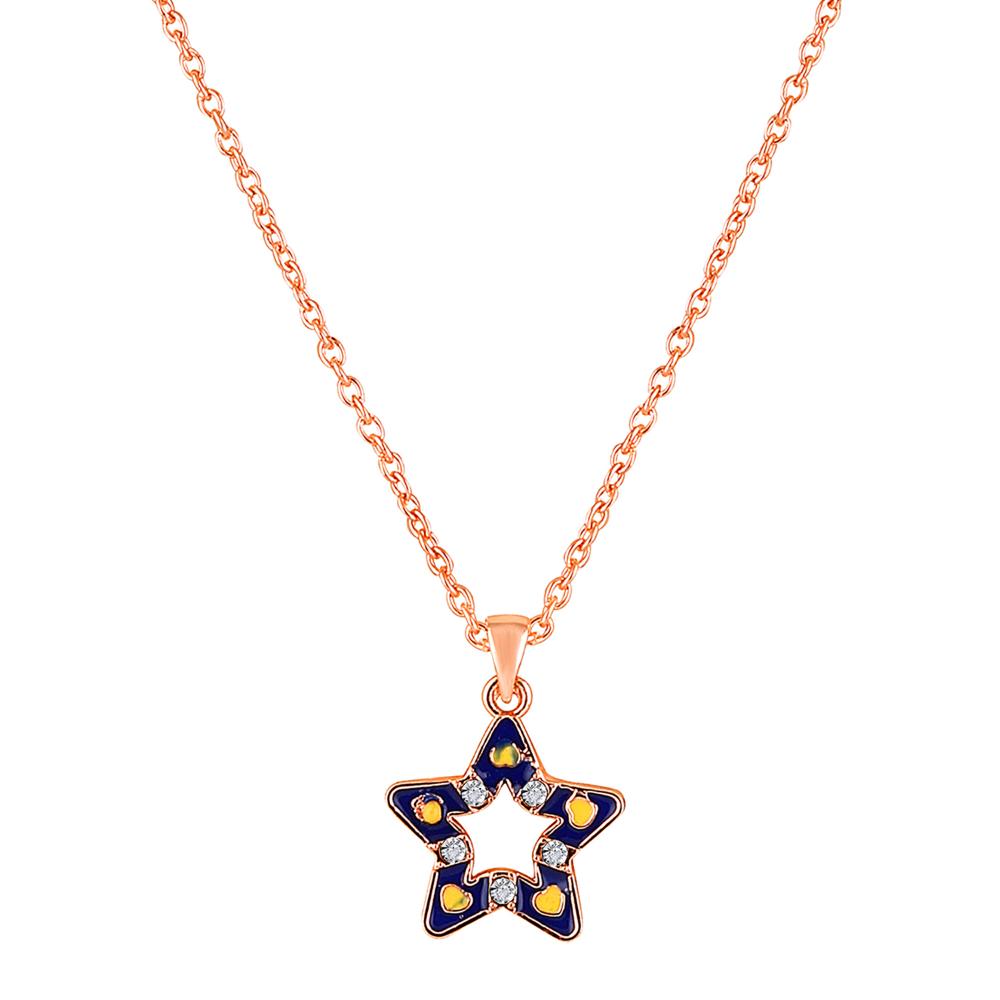 Mahi Rose Gold Plated Navy Blue & Yellow Meenakari Work and Crystals Star Necklace Pendant for Women (PS1101868ZNBlu)
