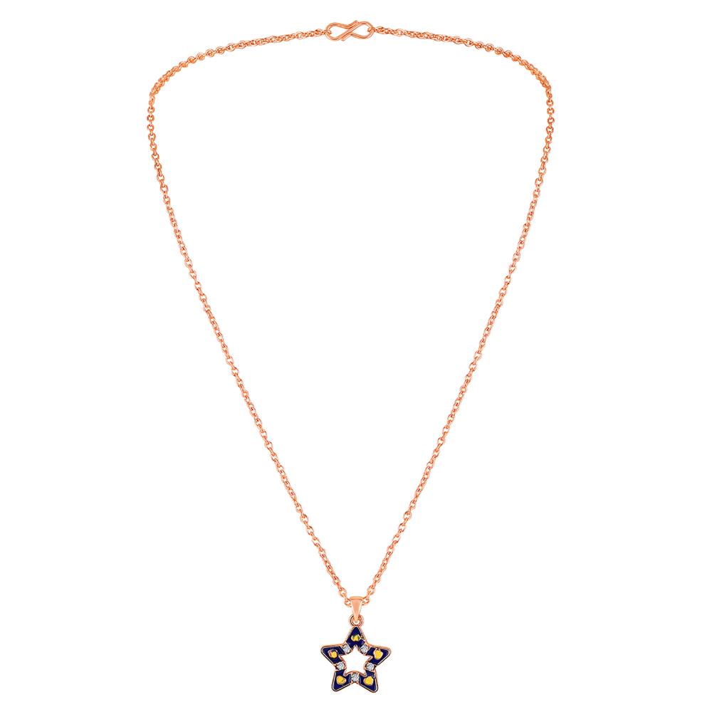 Mahi Rose Gold Plated Navy Blue & Yellow Meenakari Work and Crystals Star Necklace Pendant for Women (PS1101868ZNBlu)