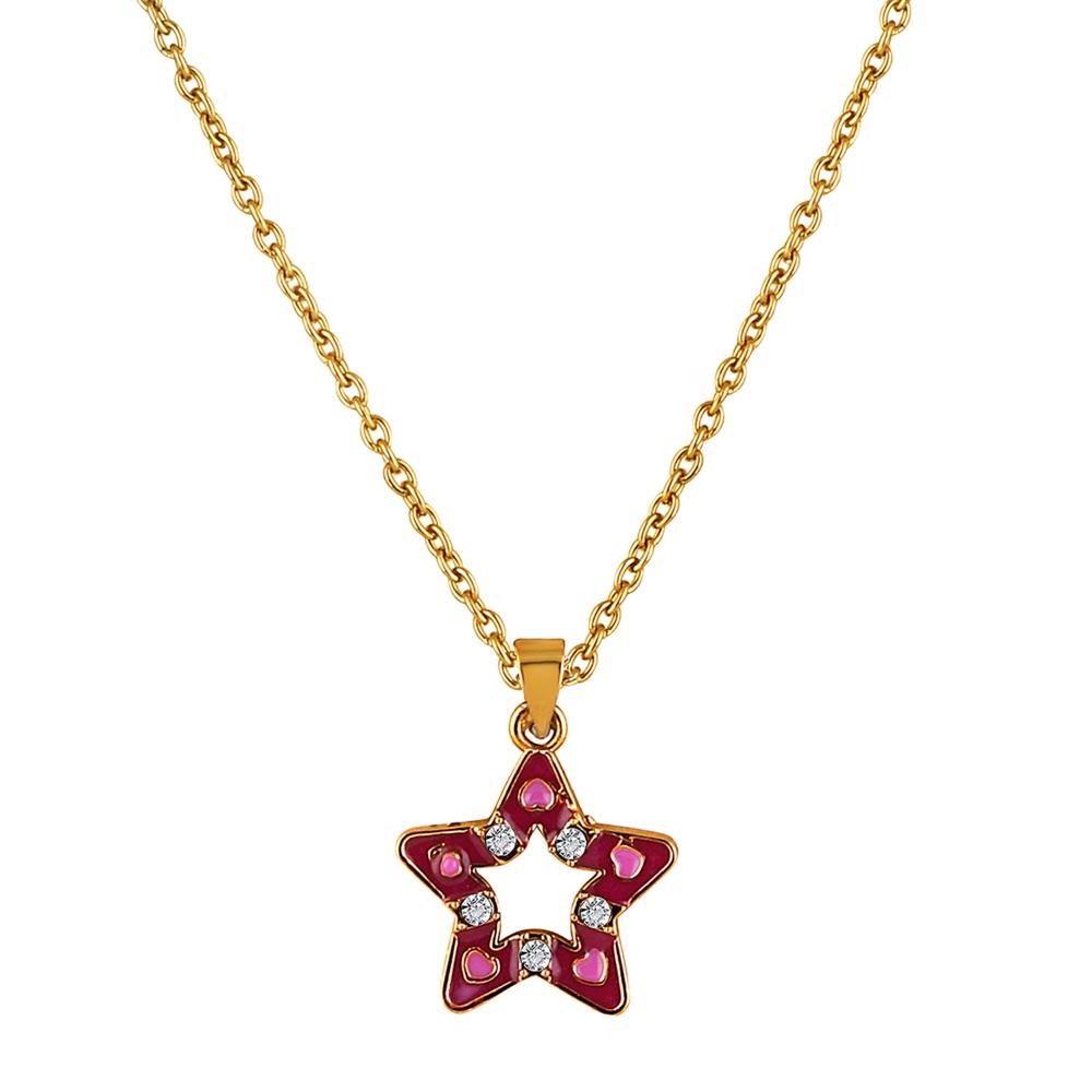 Mahi Gold Plated Pink Meenakari Work and Crystals Star Necklace Pendant for Women (PS1101869GPin)