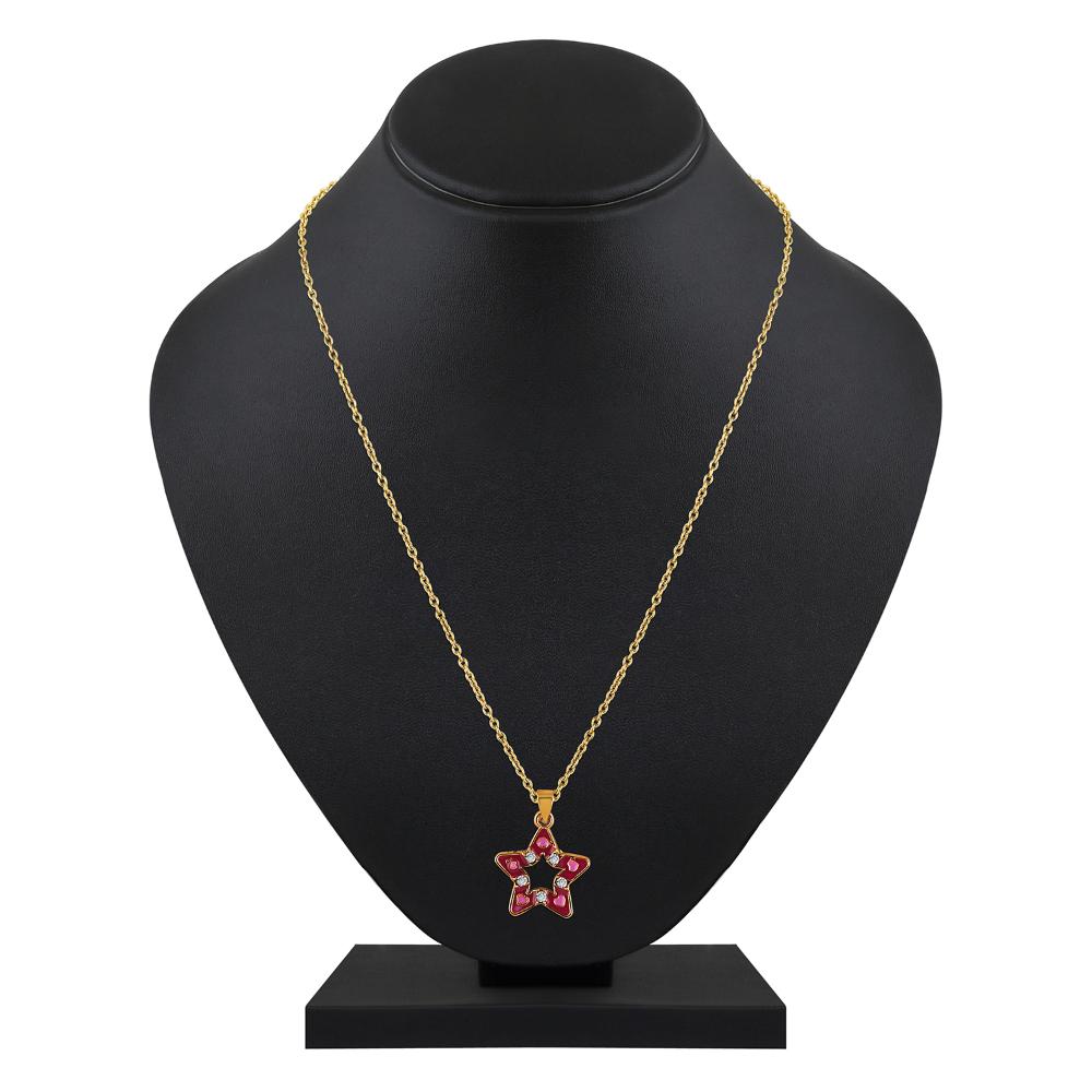 Mahi Gold Plated Pink Meenakari Work and Crystals Star Necklace Pendant for Women (PS1101869GPin)