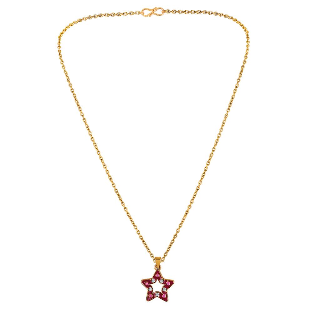 Mahi Gold Plated Pink Meenakari Work and Crystals Star Necklace Pendant for Women (PS1101869GPin)
