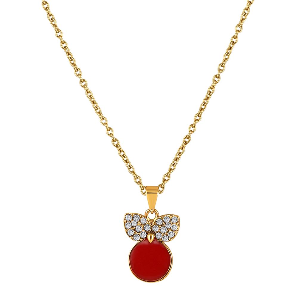 Mahi Gold Plated Red Meenakari Work and Crystals Cute Necklace Pendant for Women (PS1101870GRed)