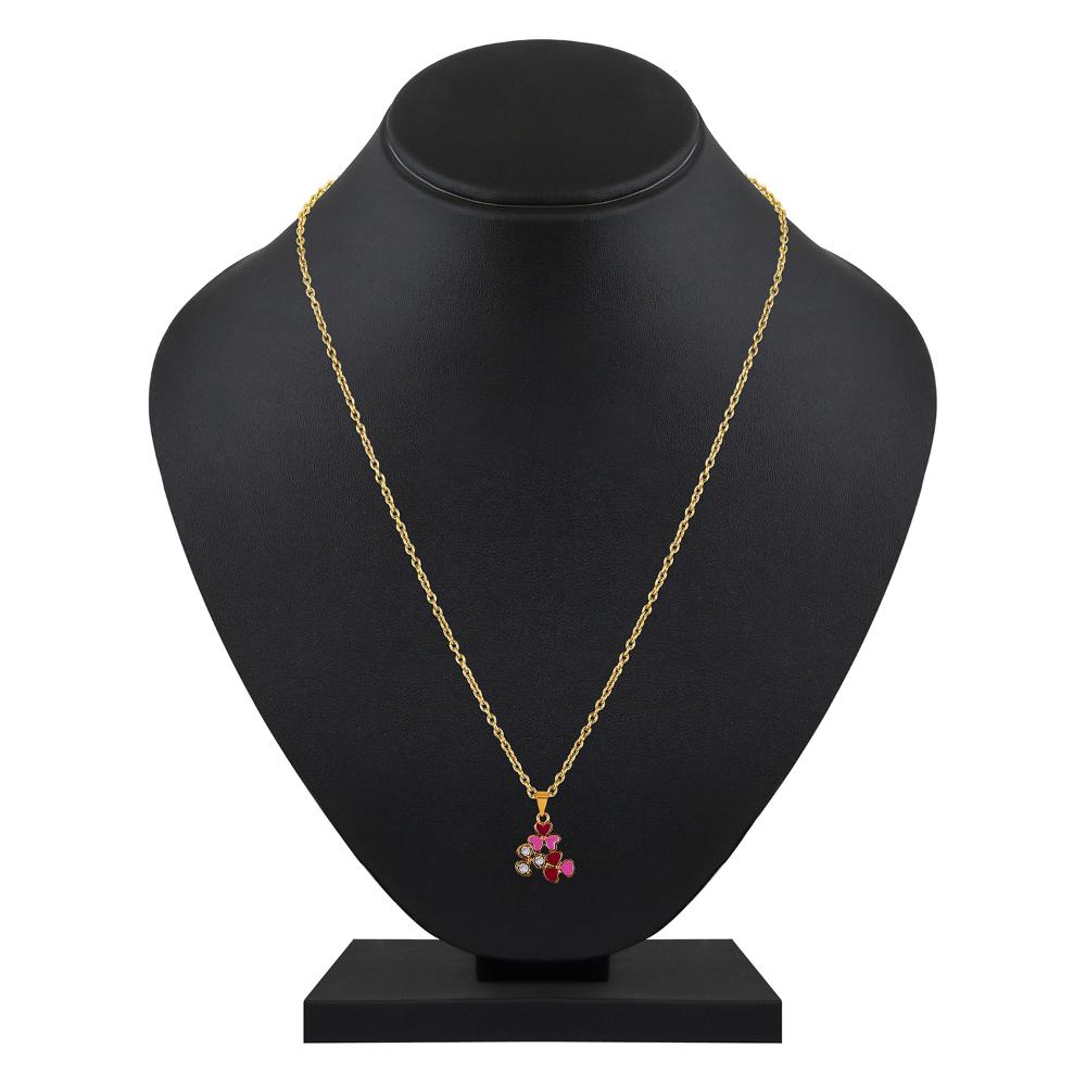 Mahi Gold Plated Red and Pink Meenakari Work and Crystals Floral Necklace Pendant for Women (PS1101872GRedPin)