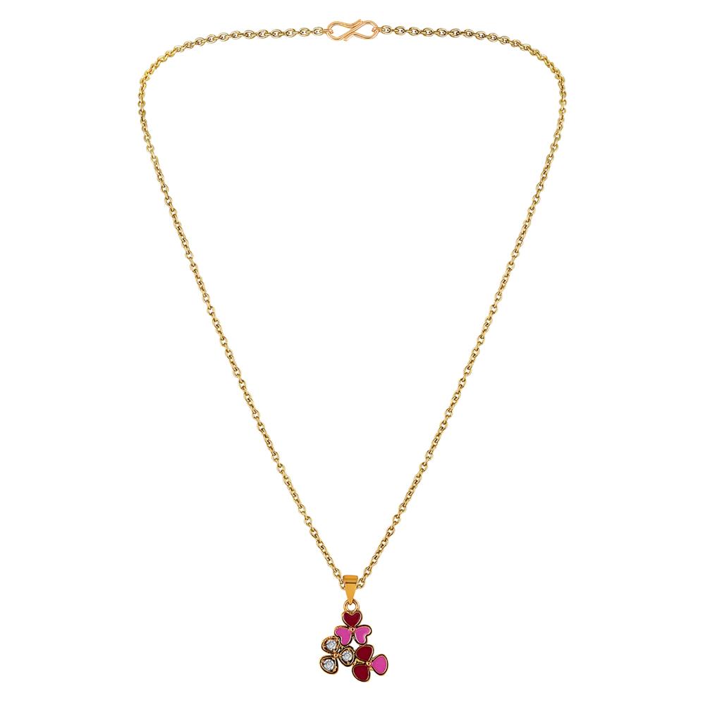 Mahi Gold Plated Red and Pink Meenakari Work and Crystals Floral Necklace Pendant for Women (PS1101872GRedPin)