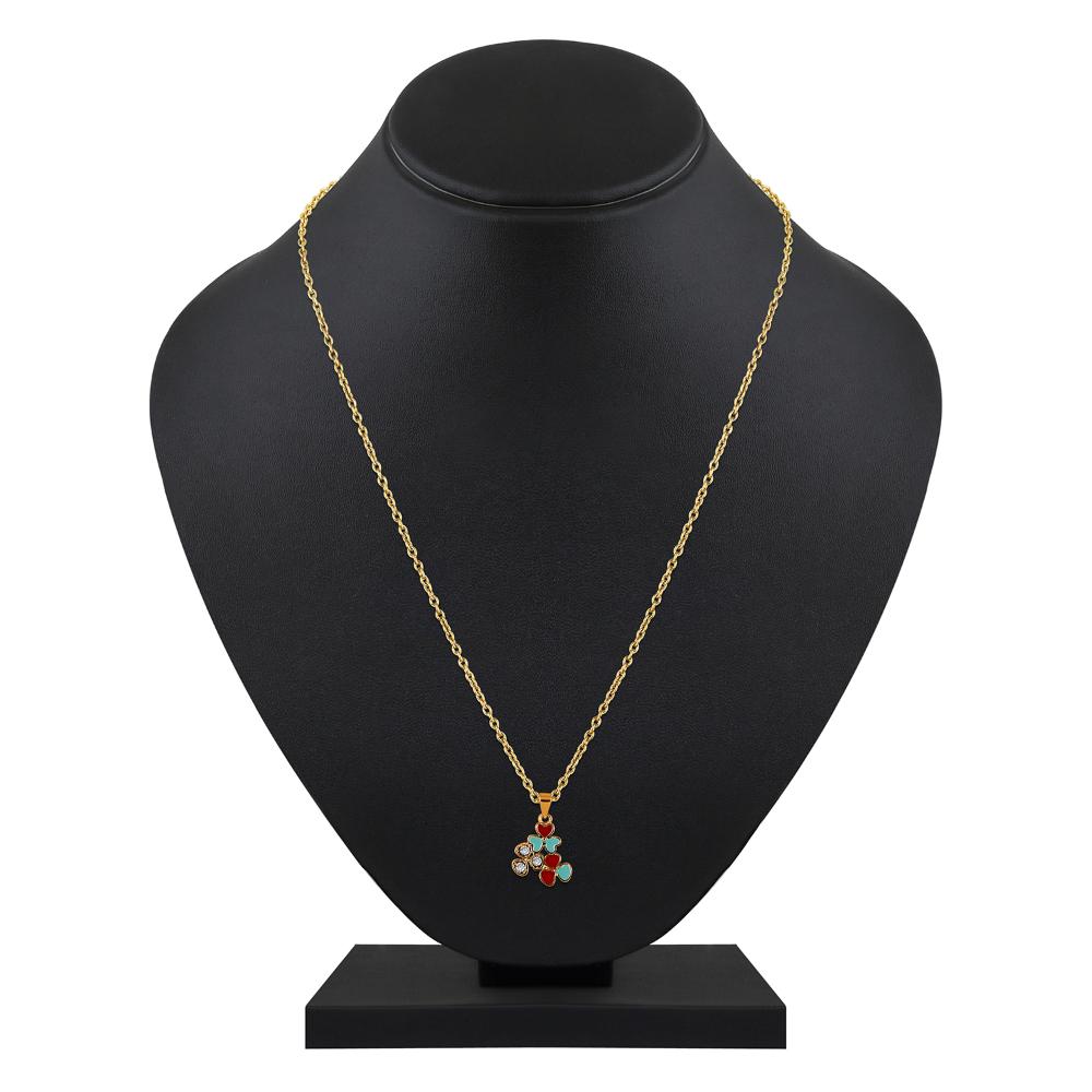 Mahi Gold Plated Red and Blue Meenakari Work and Crystals Floral Necklace Pendant for Women (PS1101873GRedBlu)