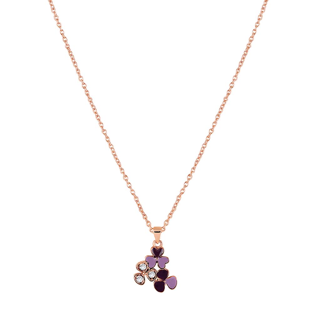 Mahi Rose Gold Plated Purple Meenakari Work and Crystals Floral Necklace Pendant for Women (PS1101874ZPur)