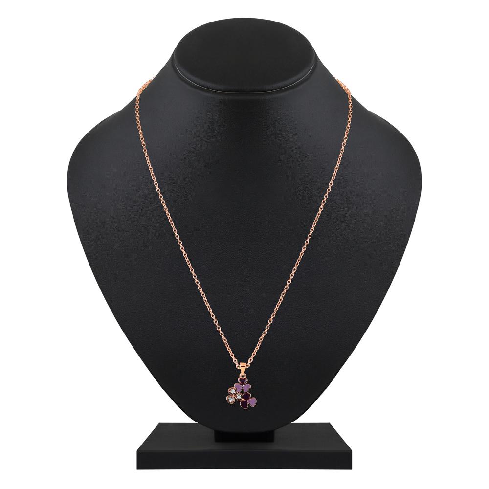 Mahi Rose Gold Plated Purple Meenakari Work and Crystals Floral Necklace Pendant for Women (PS1101874ZPur)