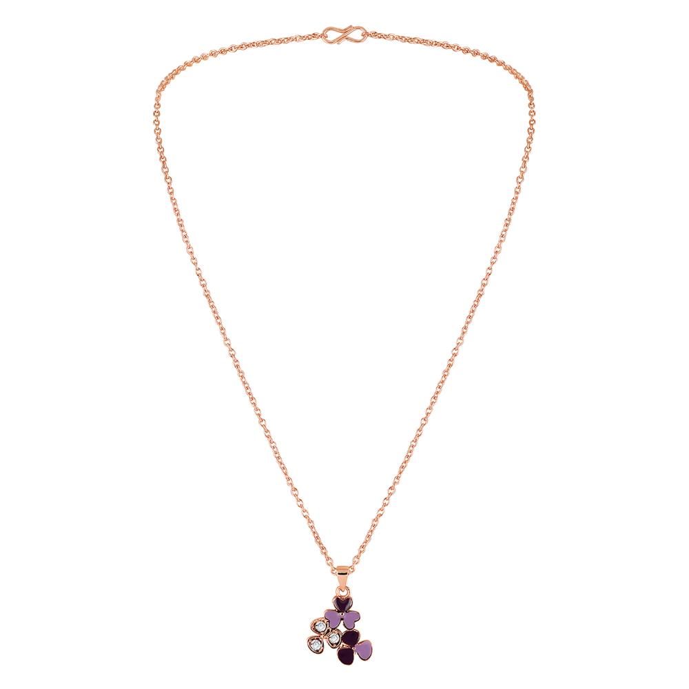 Mahi Rose Gold Plated Purple Meenakari Work and Crystals Floral Necklace Pendant for Women (PS1101874ZPur)