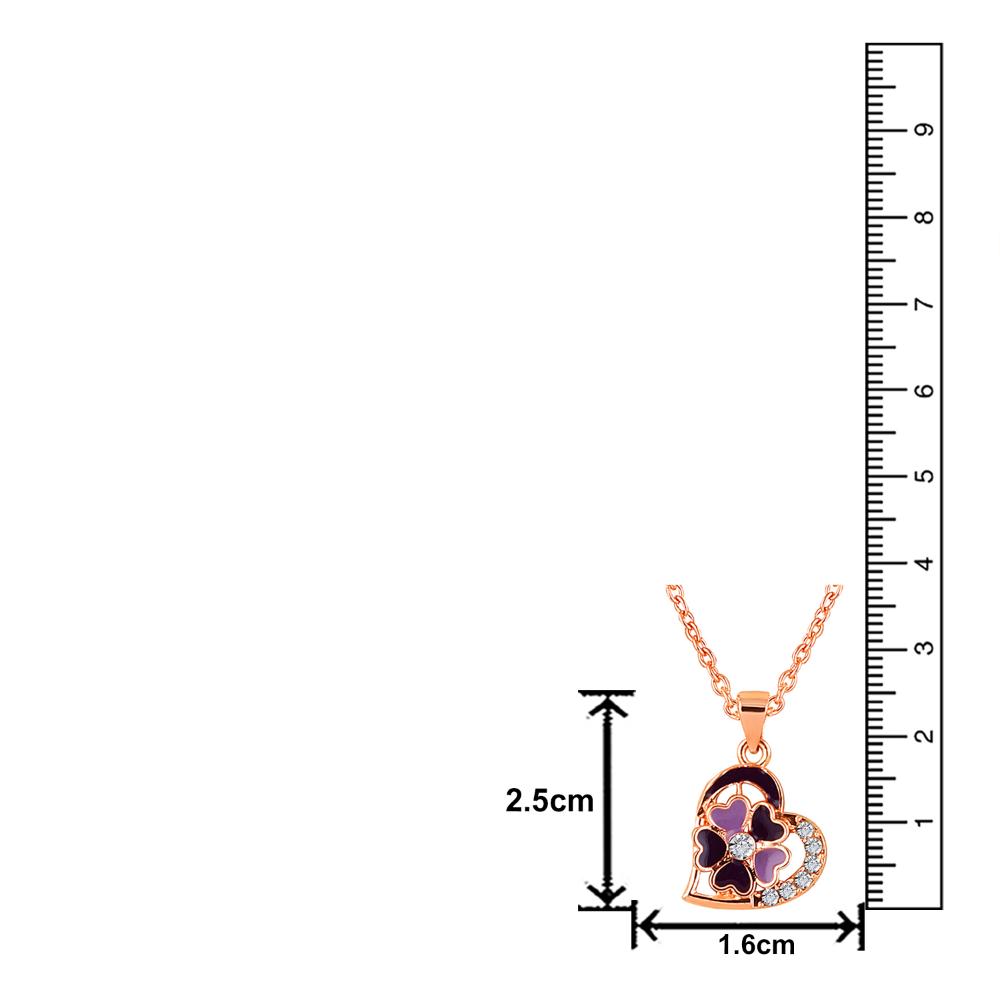 Mahi Rose Gold Plated Purple Meenakari Work and Crystals Floral Heart Necklace Pendant for Women (PS1101875ZPur)