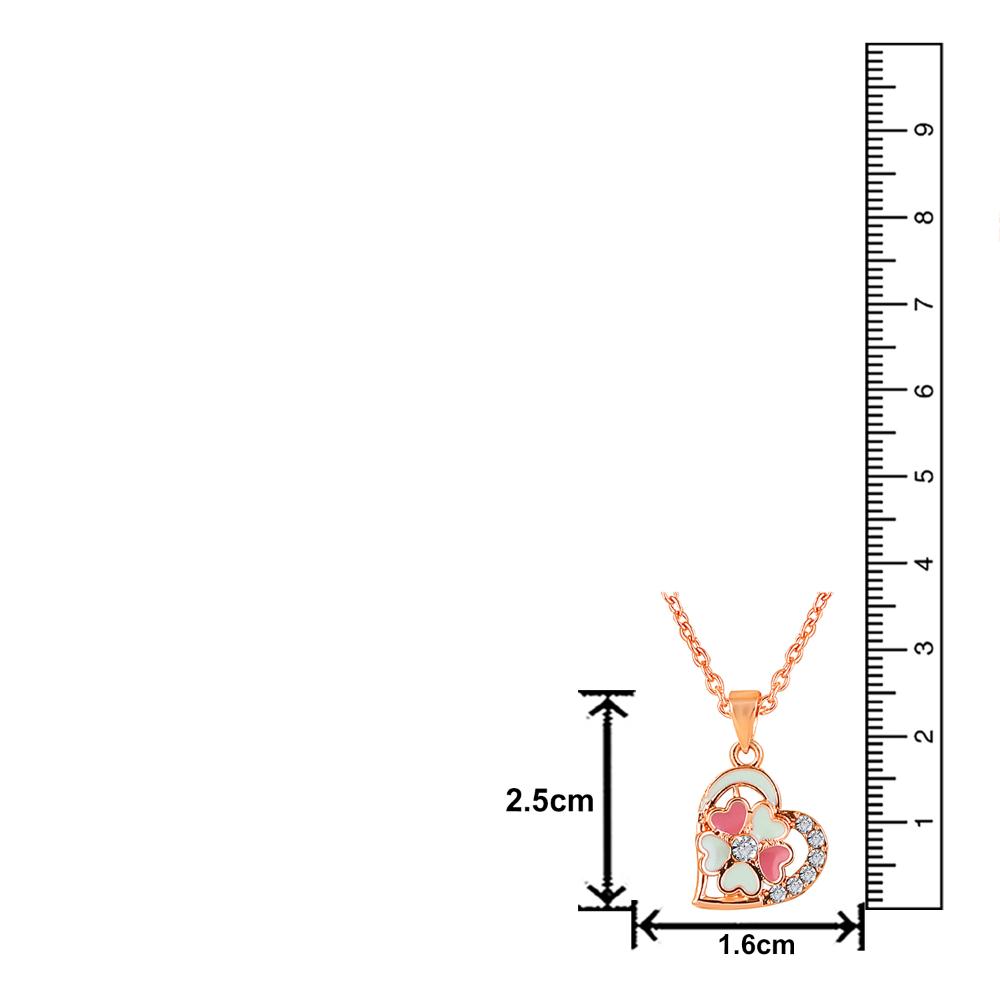 Mahi Rose Gold Plated Pink and Green Meenakari Work and Crystals Floral Heart Necklace Pendant for Women (PS1101876ZPinGre)