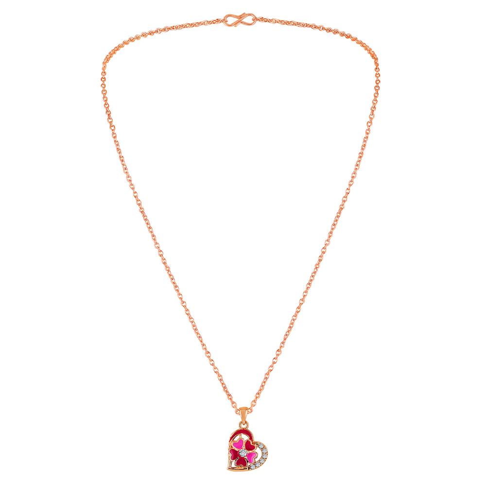 Mahi Rose Gold Plated Red and Pink Meenakari Work and Crystals Floral Heart Necklace Pendant for Women (PS1101877ZRedPin)