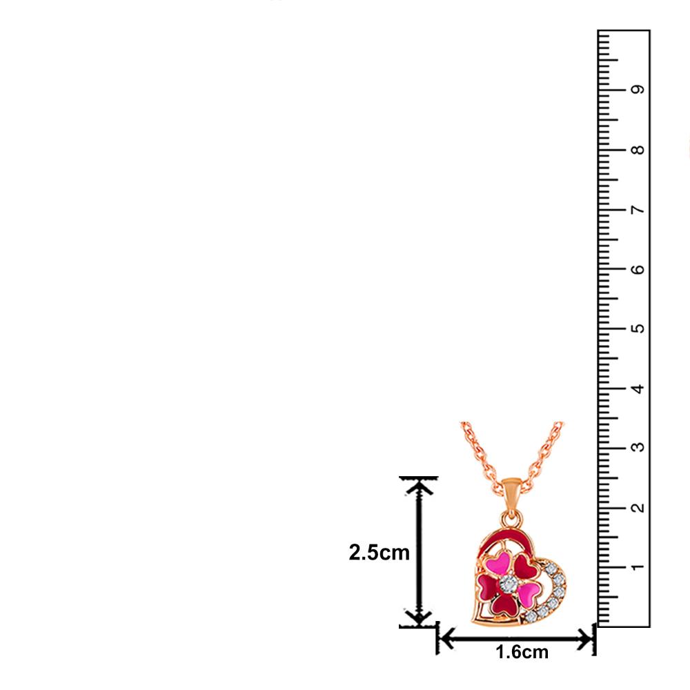 Mahi Rose Gold Plated Red and Pink Meenakari Work and Crystals Floral Heart Necklace Pendant for Women (PS1101877ZRedPin)