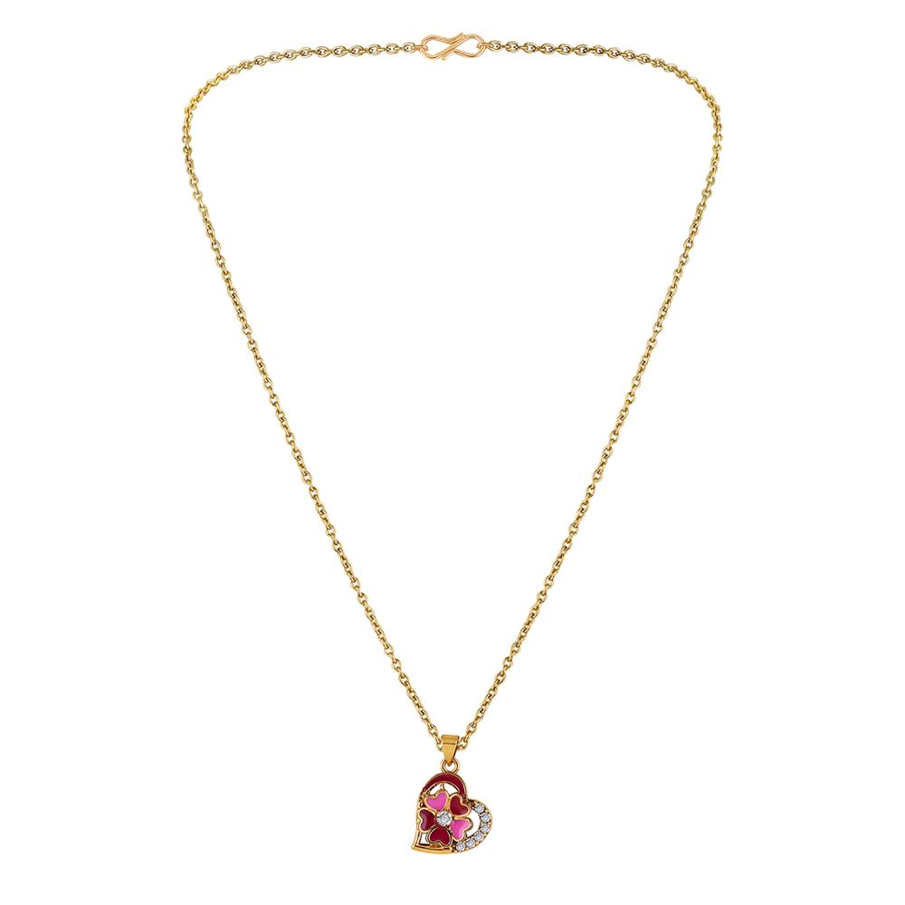 Mahi Gold Plated Pink and Maroon Meenakari Work and Crystals Floral Heart Necklace Pendant for Women (PS1101878GPinMar)