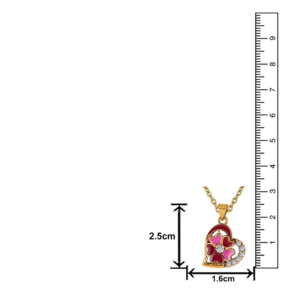 Mahi Gold Plated Pink and Maroon Meenakari Work and Crystals Floral Heart Necklace Pendant for Women (PS1101878GPinMar)