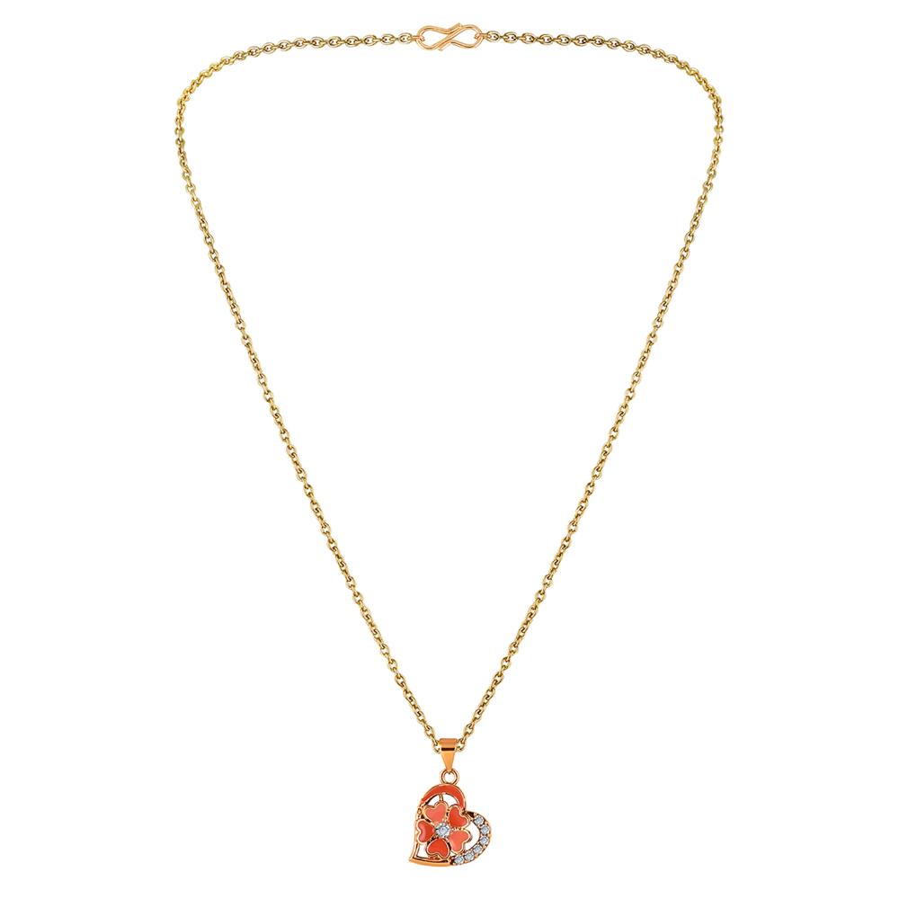 Mahi Gold Plated Orange Meenakari Work and Crystals Floral Heart Necklace Pendant for Women (PS1101879GOrg)