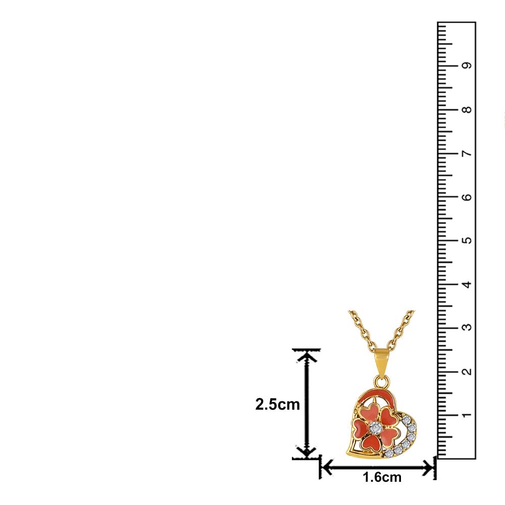 Mahi Gold Plated Orange Meenakari Work and Crystals Floral Heart Necklace Pendant for Women (PS1101879GOrg)