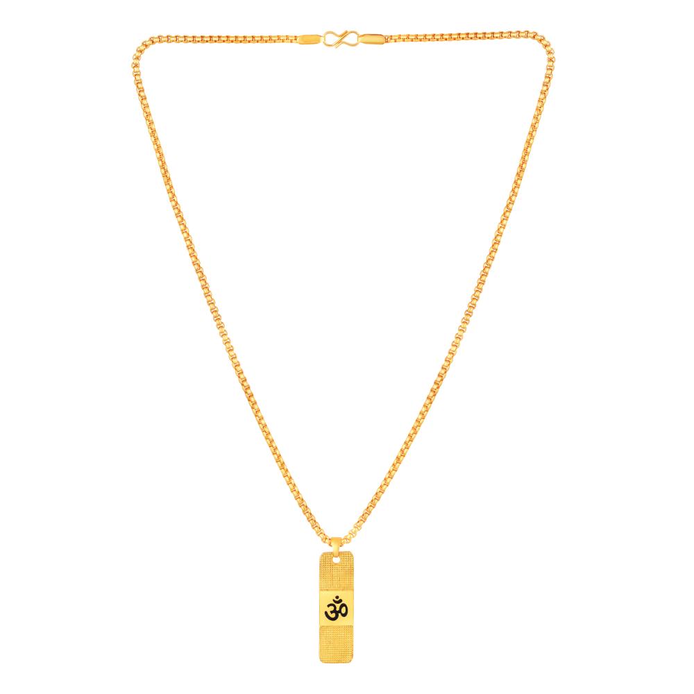 Mahi Gold Plated Lord "Om " Engraved Dual Side Locket Pendant with Chain for Men and Women (PS1101915G)