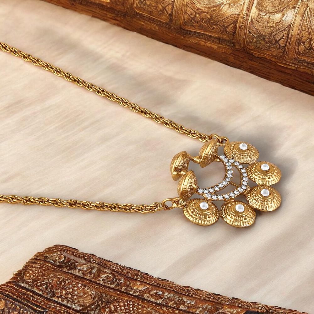 Mahi Traditional Chain Golden Vati Long Pendant Necklace with Crystals for Women (PS1101920G)