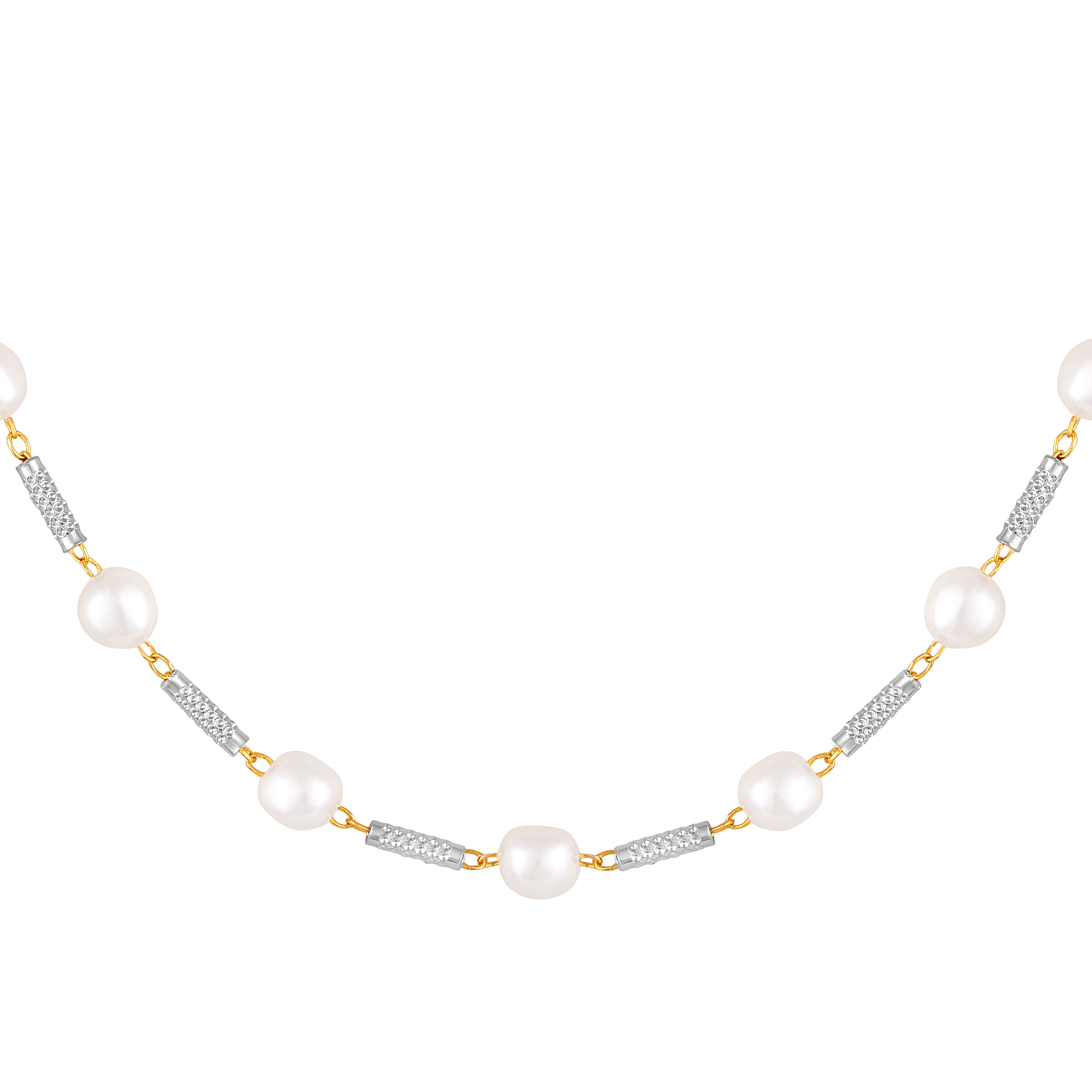 Mahi Lightweight Elegant White Artificial Pearl & Two-Toned Necklace for Women (PS1101964M)